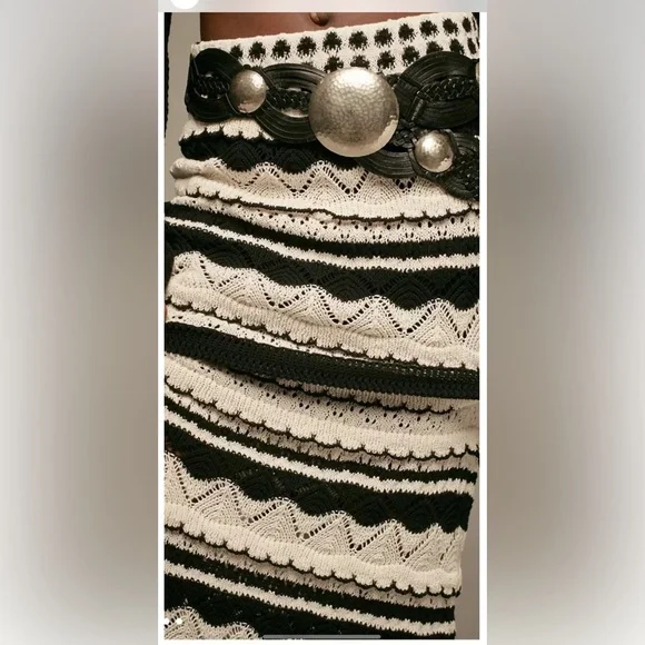 Anthropologie Textured Knit Midi Skirt Strapless Dress Crochet Ruffle BlackWhite